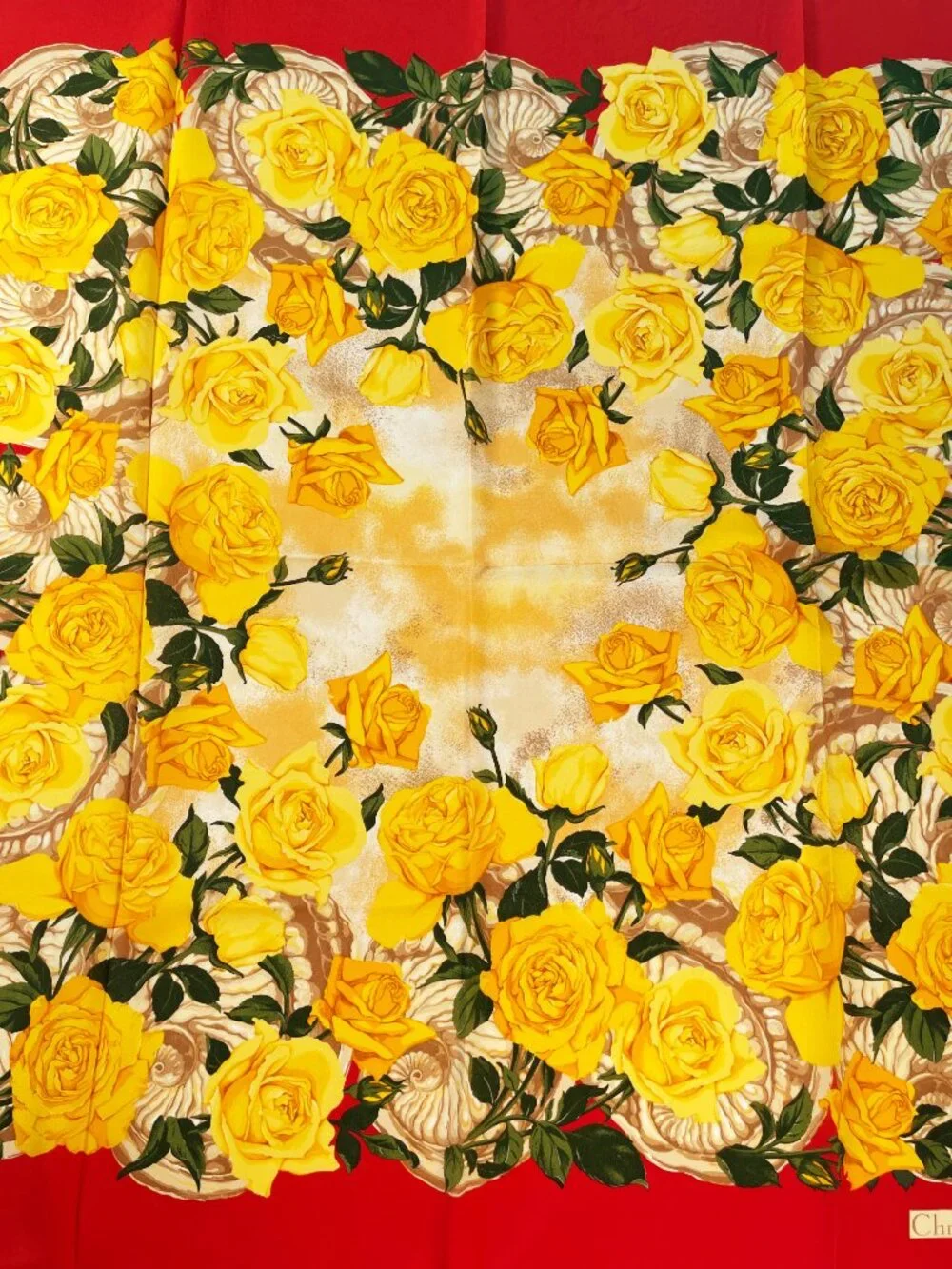 Vintage Christian Dior Silk Scarf – Floral Roses – Rolled Hem – Made in Italy